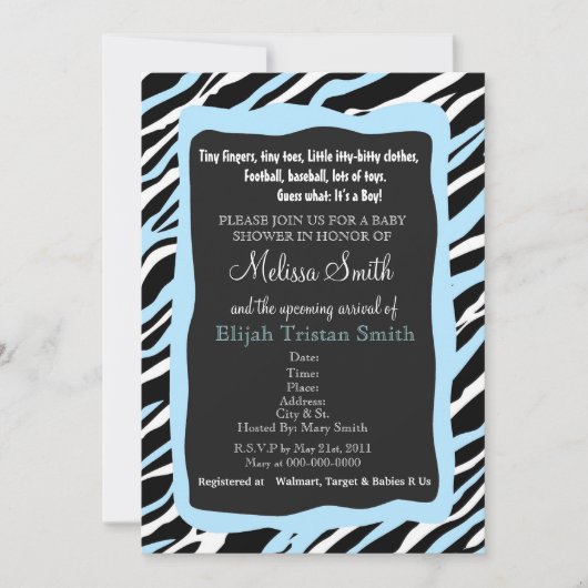 Invitation Bleu d'invitation de baby shower d'impression de (Devant)