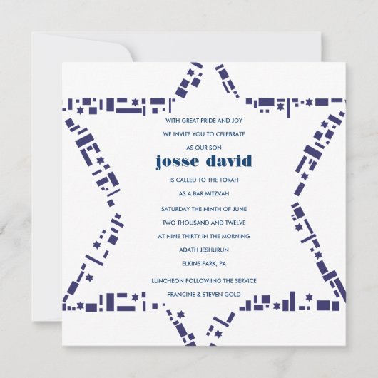Invitation Bleu d'invitation de bat mitzvah de barre (Devant)