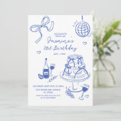 Invitation Bleu Disco Ball & Cake tendance Anniversaire (Debout devant)