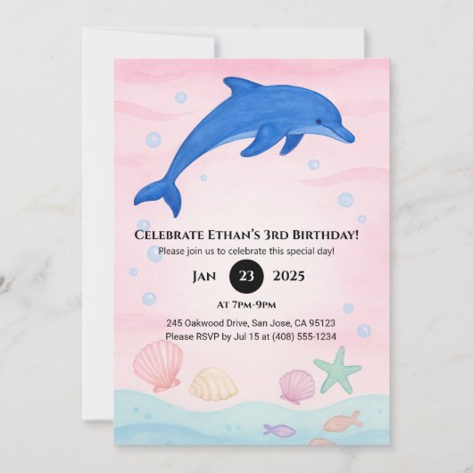 Invitation Bleu Dolphin Océan Anniversaire (Devant)