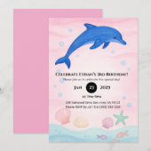 Invitation Bleu Dolphin Océan Anniversaire (Devant / Derrière)
