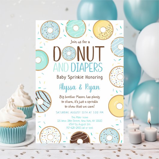Invitation Bleu Donut & Diapeurs Bébé Sprinkel