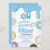 Invitation Bleu Donut Garçon Fête d'Anniversaire N'importe qu (Devant / Derrière)