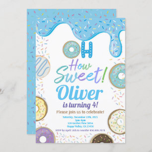 Invitation Bleu Donut Garçon Fête d'Anniversaire N'importe qu