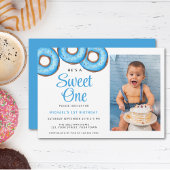 Invitation Bleu Donut Photo Boy's First Birthday Party