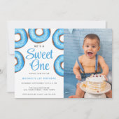 Invitation Bleu Donut Premier anniversaire fête photo (Devant)