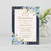 Invitation Bleu doré Parkle Quinceanera (Debout devant)