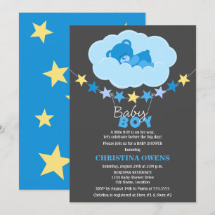 Invitation Bleu dormant Garçon Teddy Bear dans le Baby shower