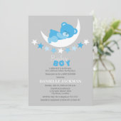 Invitation Bleu dormant Garçon Teddy Bear sur le Baby shower  (Debout devant)
