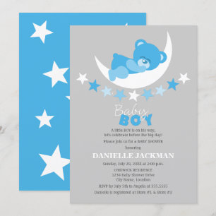 Invitation Bleu dormant Garçon Teddy Bear sur le Baby shower 