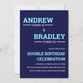 Invitation Bleu Double fête d'anniversaire (Devant)