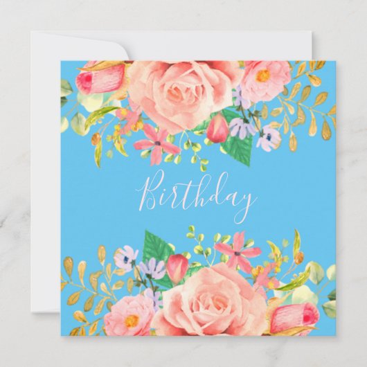 Invitation Bleu doux avec fleurs Fête d'anniversaire Invitati (Devant)