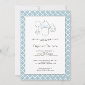 Invitation Bleu doux| Baby shower de thé Brown à la bouteille