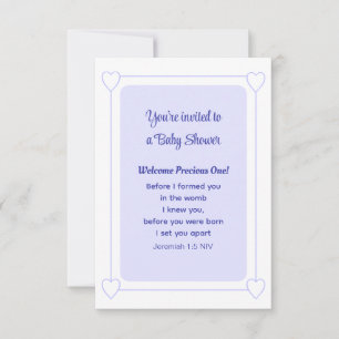 Invitation Bleu doux Baby shower doux Chrétien simple