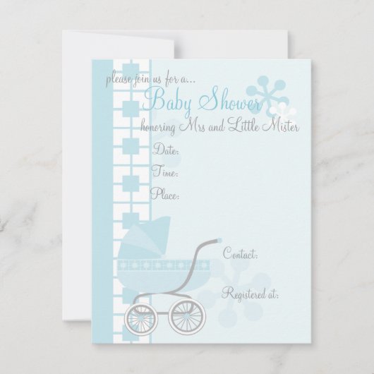 Invitation Bleu doux Buggy bébé (Devant)