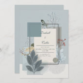 Invitation Bleu doux et Mariage végétal de Sage (Devant / Derrière)