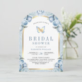 Invitation Bleu doux Fête des mariées papillon à arc floral (Debout devant)