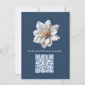 Invitation Bleu doux, fleurs blanches et gravures dorées  (Dos)