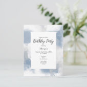 Invitation Bleu doux gris et blanc Abstrait brosses (Debout devant)