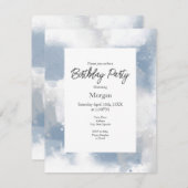 Invitation Bleu doux gris et blanc Abstrait brosses (Devant / Derrière)