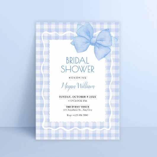 Invitation Bleu doux plaid arc nuptiale