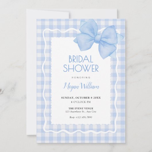 Invitation Bleu doux plaid arc nuptiale (Devant)