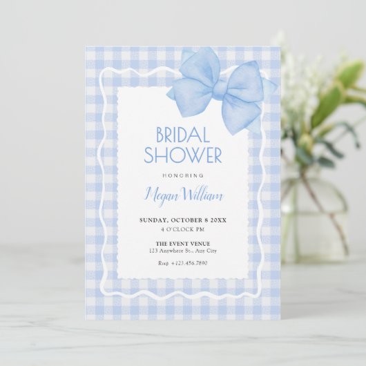 Invitation Bleu doux plaid arc nuptiale (Debout devant)