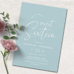 Invitation Bleu doux | Simple moderne Sweet 16 Anniversaire<br><div class="desc">Belle et simple invitation de fête de 16ème anniversaire avec du texte "sweet sixteen" dans une police manuscrite de script. Couleur bleu clair.</div>