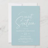 Invitation Bleu doux | Simple moderne Sweet 16 Anniversaire (Devant)