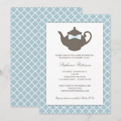 Invitation Bleu doux| Teapot Baby shower thé Brown (Devant / Derrière)