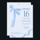 Invitation Bleu doux tendance Bow Ruban Coquette Sweet 16<br><div class="desc">Célébrez un jalon dans le style avec cette Soft Blue Coquette Sweet 16 Birthday Invitation, disponible en version imprimée et en téléchargement numérique. Doté d'un ruban aquarelle peint à la main et d'un design d'arc de Lorena Depante, cette invitation combine élégance douce et féminine au charme ludique, parfait pour l'esthétique...</div>