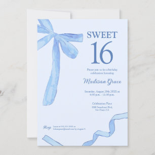 Invitation Bleu doux tendance Bow Ruban Coquette Sweet 16