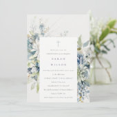 Invitation Bleu Doux Vert Succulent Fleur Christening (Debout devant)