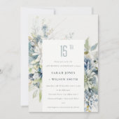 Invitation Bleu doux Vert Succulent Floral Anniversaire (Devant)