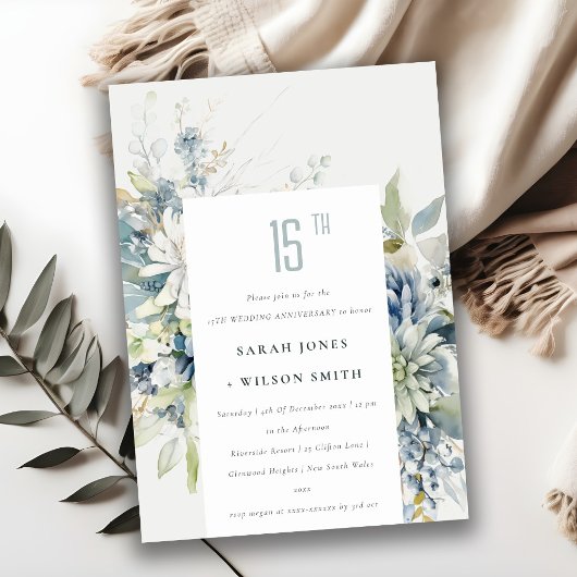 Invitation Bleu doux Vert Succulent Floral Anniversaire