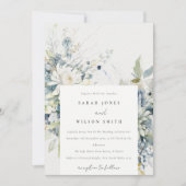 Invitation Bleu doux Vert Succulent Mariage botanique fleuri (Devant)