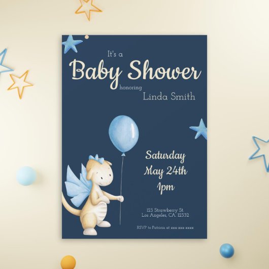 Invitation Bleu Dragon de la Marine mignonne avec Baby shower