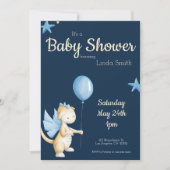Invitation Bleu Dragon de la Marine mignonne avec Baby shower (Devant)