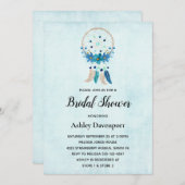 Invitation Bleu Dreamcatcher avec Fleurs & Plumes (Devant / Derrière)
