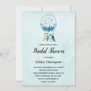 Invitation Bleu Dreamcatcher avec Fleurs & Plumes