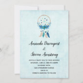 Invitation Bleu Dreamcatcher avec Mariage Fleurs & Plumes (Devant)