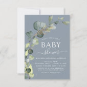 Invitation Bleu Duché Baby shower vert Eucalyptus (Devant)