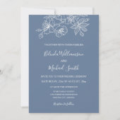 Invitation Bleu Duché Blanc Floral Line Art | MARIAGE (Devant)