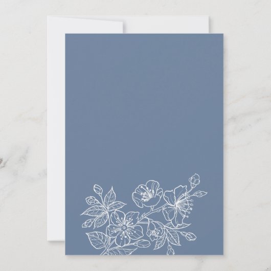 Invitation Bleu Duché Blanc Floral Line Art | MARIAGE (Dos)