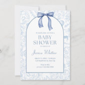 Invitation Bleu Duché Élégant Baby shower Floral (Devant)