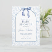 Invitation Bleu Duché Élégant Baby shower Floral (Debout devant)