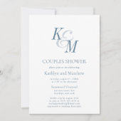 Invitation Bleu Duché Élégant Classique Simple Couples Douche (Devant)