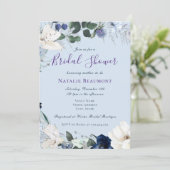 Invitation Bleu Duché Elégante Fête des mariées Florale (Debout devant)