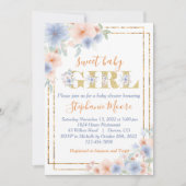 Invitation Bleu Duché et Baby shower Floral de Pêche (Devant)