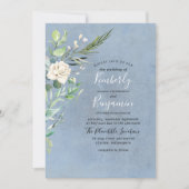 Invitation Bleu Duché et verdure Mariage moderne (Devant)